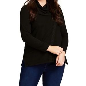 Avenue Lace Up Cowl Neck Sweater - black 26-28